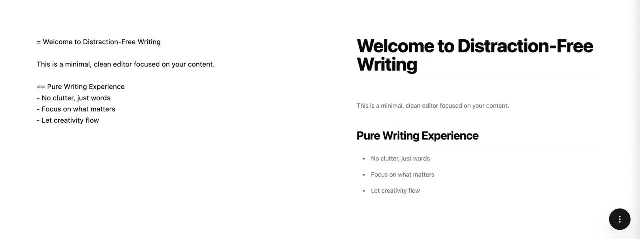 Semnote document editor showing a calm writing workspace
